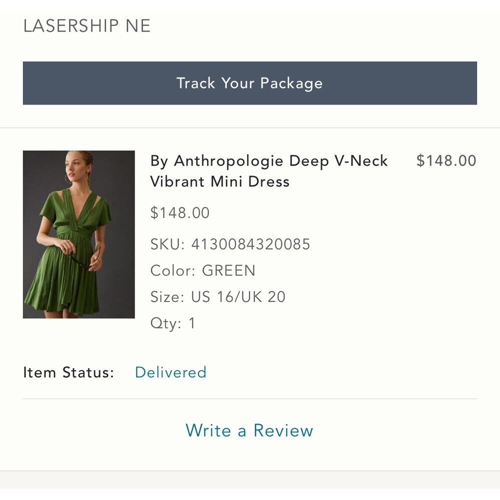 Anthropologie Deep V-Neck Vibrant Mini Dress - Green - Size 16 - Picture 6 of 9